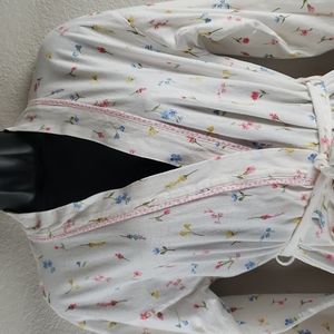 Midnight by Carole Hochman Floral Robe - White with Pink and Blue Accents